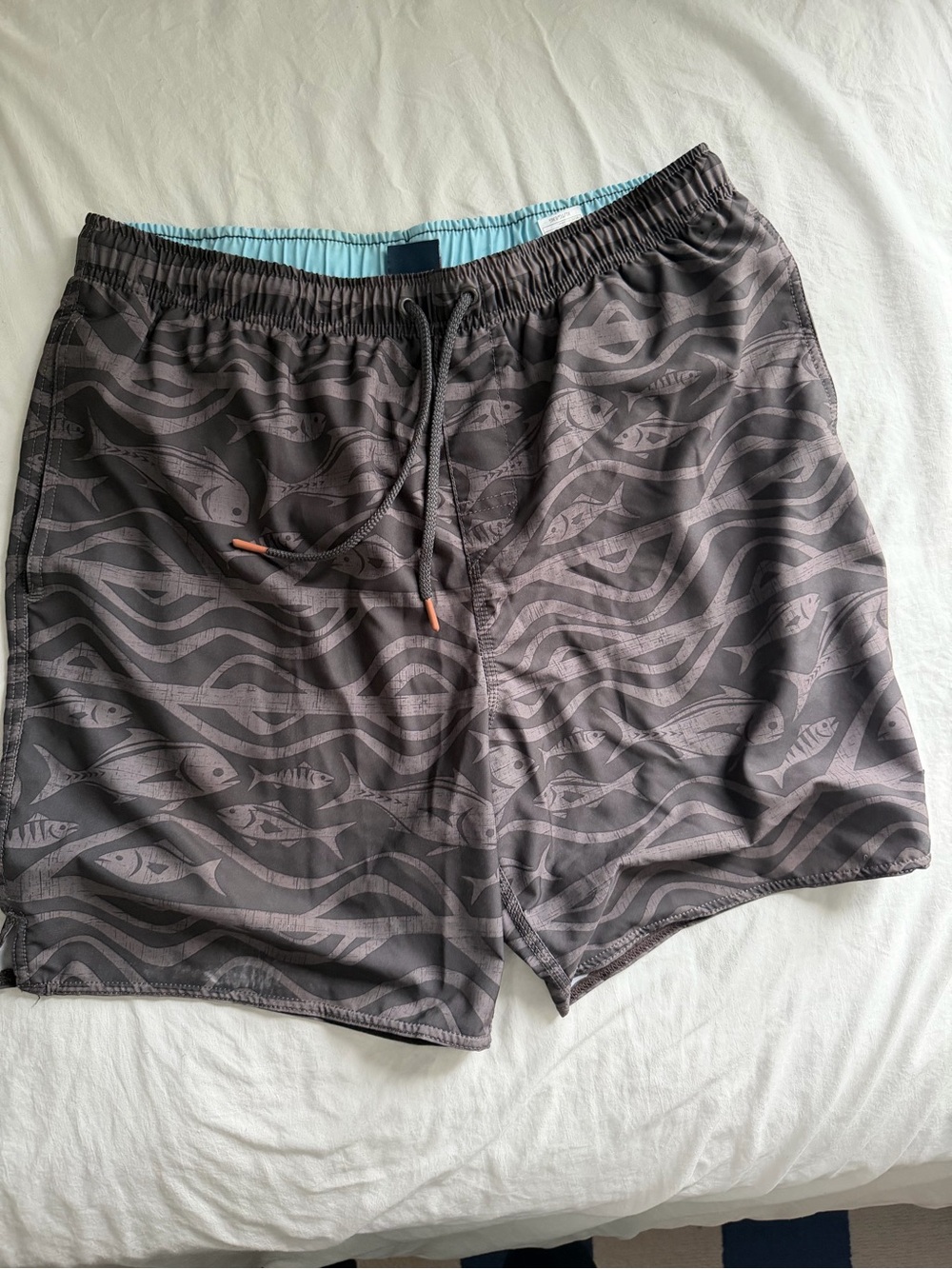 Men's Charcoal Fish-Pattern Swim Trunks - Gray